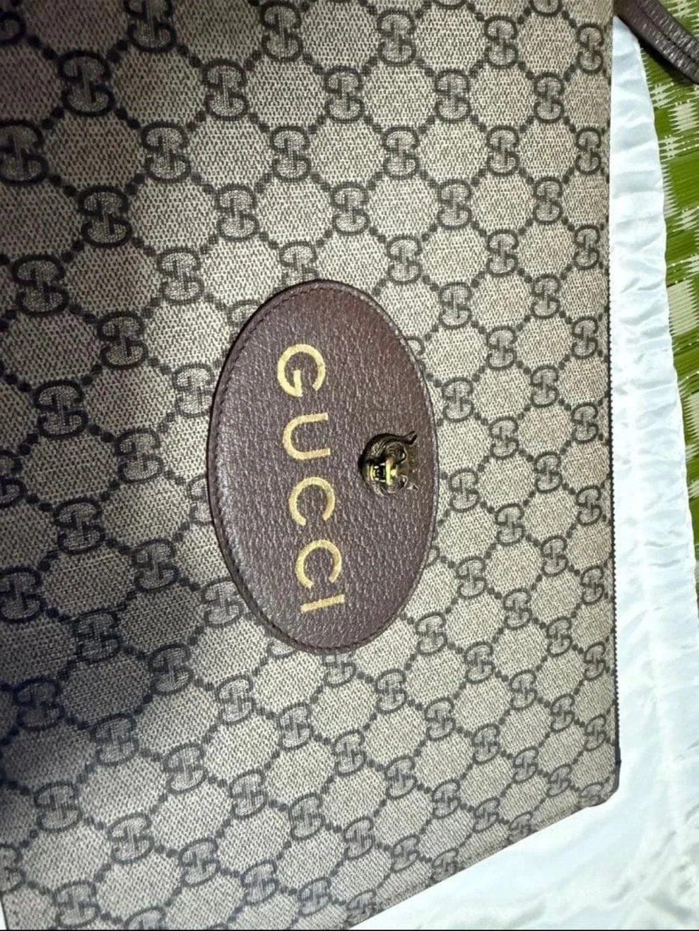 Gucci Beige/Brown GG Supreme Canvas Wristlet with Gold Hardware